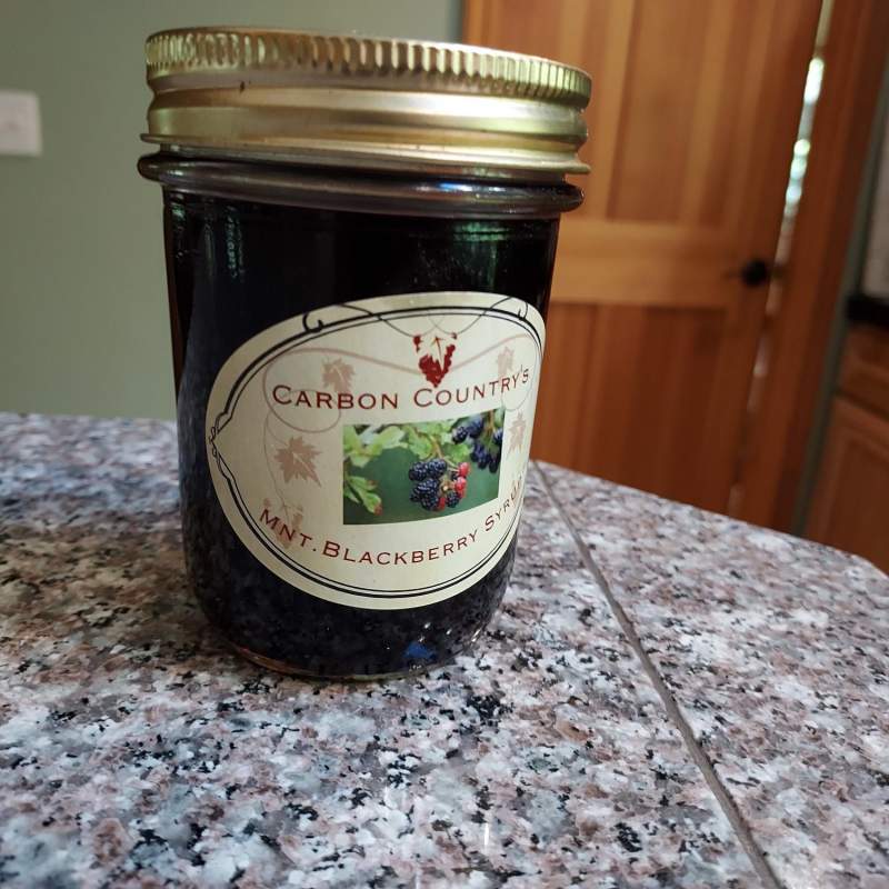 Mountain Blackberries harvested here on our property create this delicious homemade syrup. It is then served as a topping on our tasty cream cheese filled french toast here at Carbon Country's Shady Rest. Each 8 oz. jar is labeled with the name of our BandB and also includes all ingredients. Enjoy in your own home for breakfast or a scruptious topping to vanilla icecream.