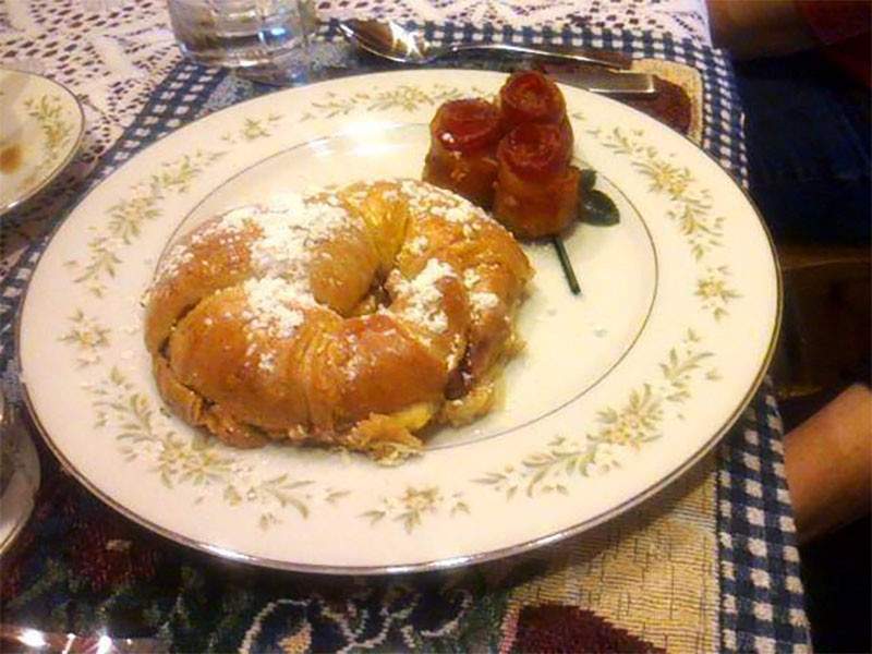 Wild Blackberry Stuffed French Toast and Bacon Roses